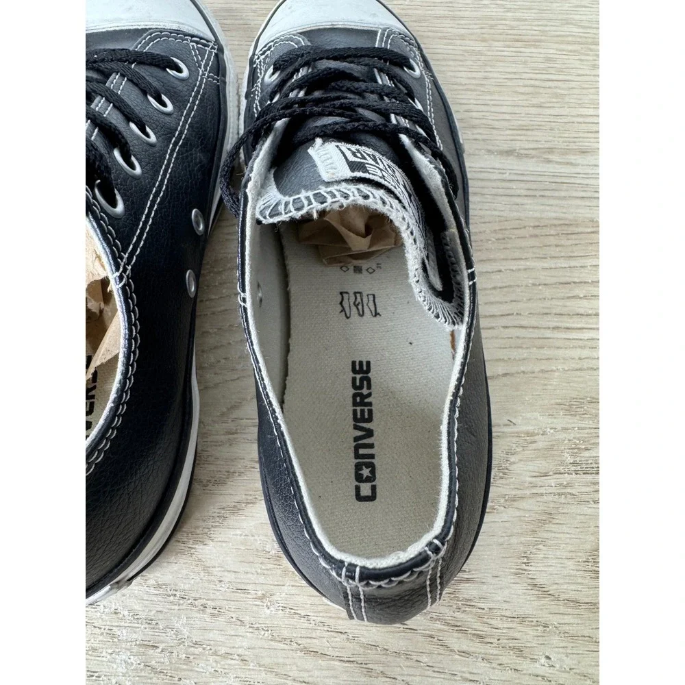 Converse Chuck Taylor All Star Low Black Leather Junior Shoes 609057C Size 3‎